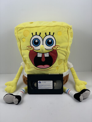 Sponge Bob Square Pants 22'' x12'' Plush Nickelodeon 2012 LOT with VHS Sea Stories