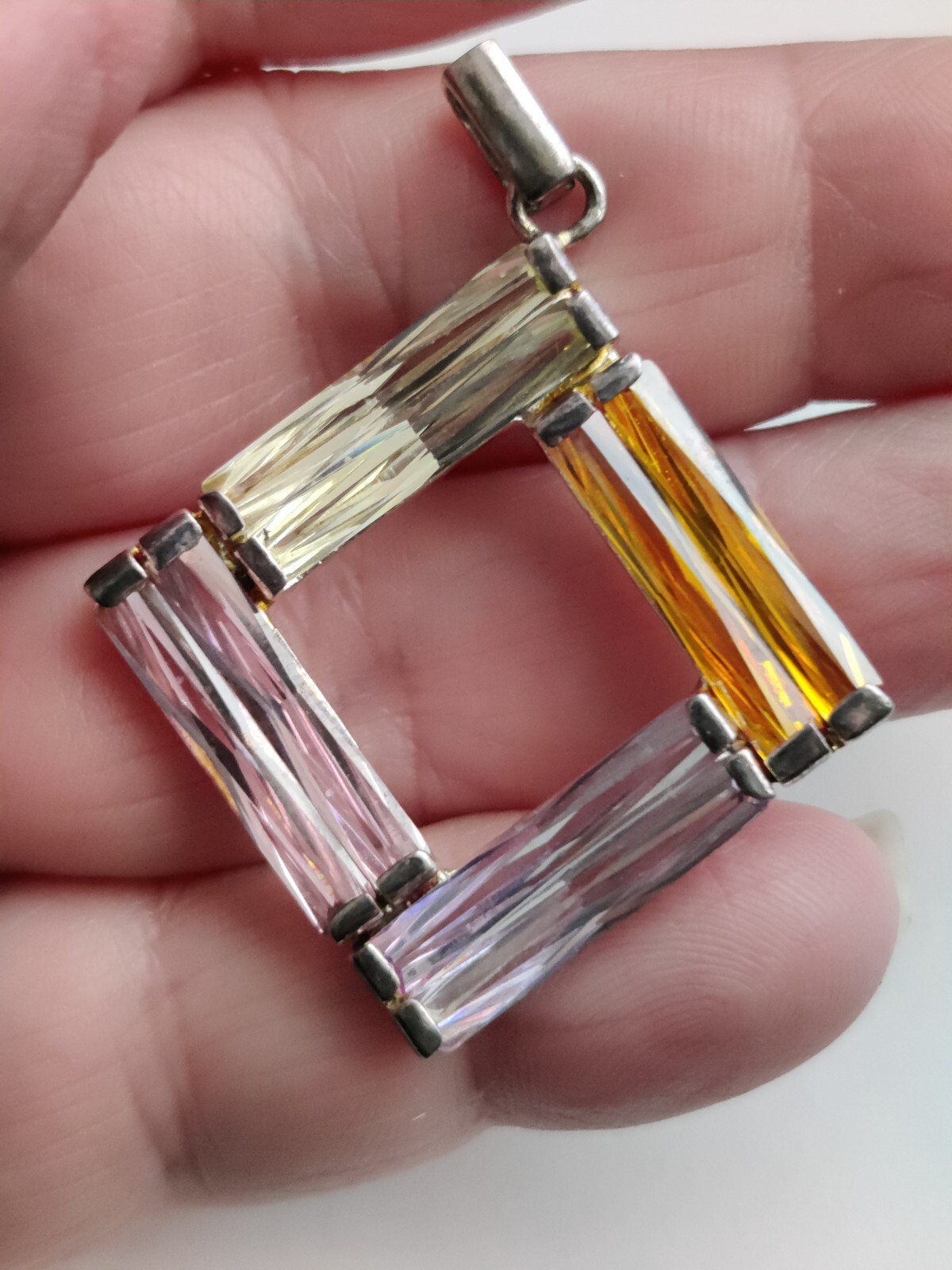 925 Sterling Silver Multi Gemstone 2" Pendant Sig… - image 4