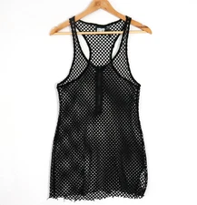 Reclaimed Vintage Mesh Top Size 6 Black Crochet Tunic Gothic Punk Steampunk