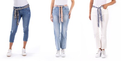 BLUE MONKEY DAMEN JEANS NEU B- WARE  BLAUTÖNE CREMEWEISS CROPPED  SKINNY  GÜRTEL