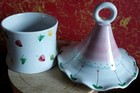 Vintage Italian Art Pottery 9" Umbrella Lid Hand-Painted Cherry Leave Canister  — photo 3