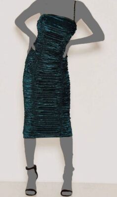 $69 AX Paris Women Green Velvet Spaghetti Sheath Ruched Midi Dress Size US  8 | eBay