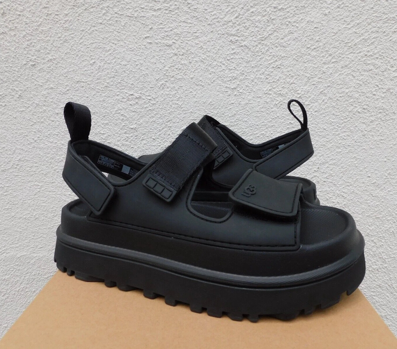 SANDALI CON CINTURINO E PLATEAU UGG NERI GOLDENGL DONNA US 6 EUR 37 ~NUOVI