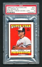 1988 OPC BASEBALL STICKERCARD 44 CAL RIPKEN / NOLAN RYAN / BLYLEVEN PSA 9 MINT