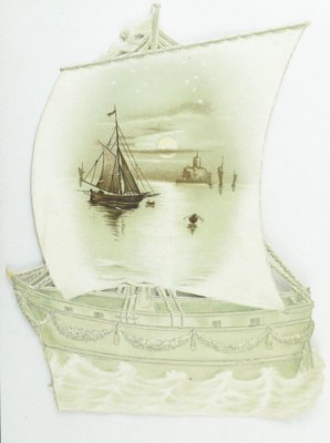 1880's Lovely Due Cut Boat Harbor Scene Victorian Trade Card #1 &S