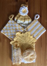 Crochet Kitchen Towel Gift Set - 6 Pieces - Yellow And White
