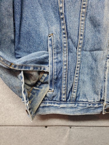 Great Land Men's Large Blue Jean Truckers Jacket Corduroy Collar Faded Worn - Picture 6 of 11