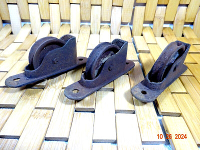 Antique Lot Of 3 Ceiling Wall Mount Pulley Wheel Cast Iron   4.5  X 1 