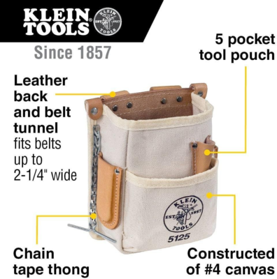 Klein Tools 5125 Canvas and Leather 5-Pocket Tool Pouch with 5