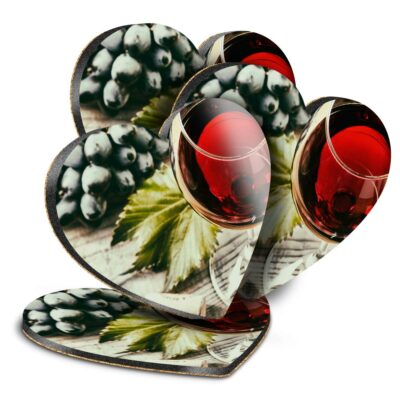 4x Herz MDF Untersetzer - Rotwein Trauben Trinken Alkohol #14542