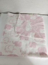 Pottery Barn Kids Pink White Elephant Baby Blanket Stitch Detail Edging Portugal