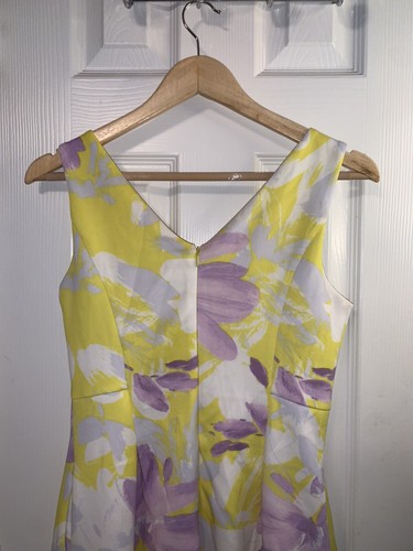 Donna Ricco New York Yellow White Lilac V Neck Back Women's Dress Size 6 - Picture 4 of 9