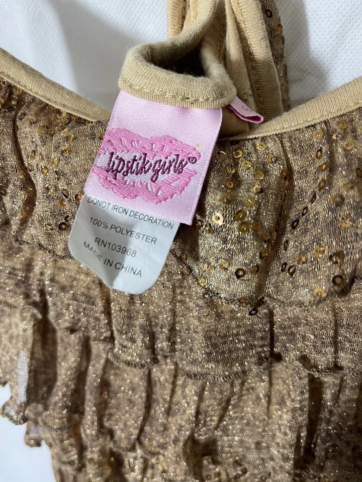 Vestido de babados em camadas Lip Stik para meninas com brilhos dourados - Imagem 4 de 4