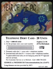 $10. Year of The Pig (1995) Phone Card