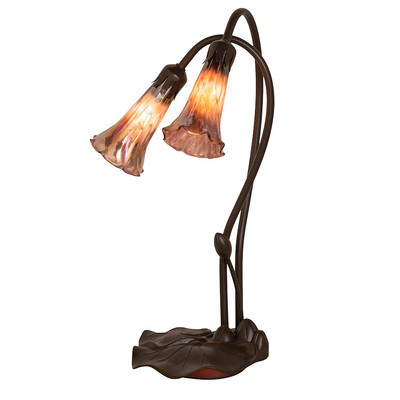 Meyda Lighting 16''H Purple Tiffany Pond Lily 2Lt Accent Lamp, Purple/MBZ - 14099