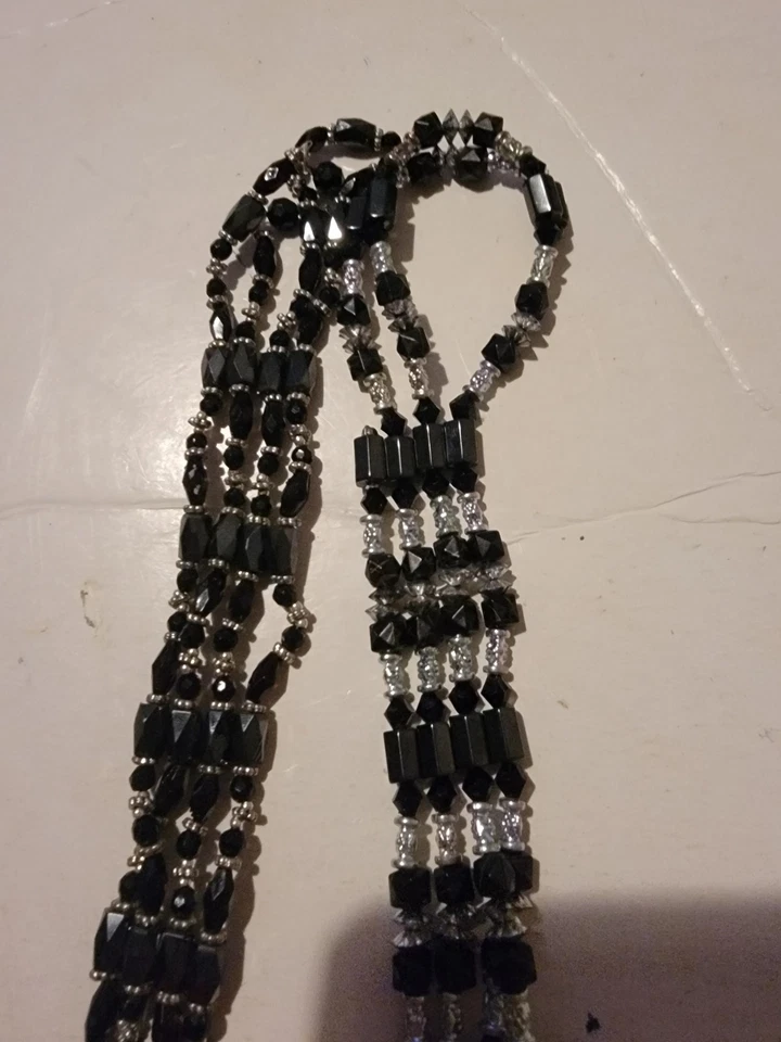 Lot Of 2 Magnetic Magnetite Multi-Strand Beaded Bracelet Necklace Black & Silver - Image 2 of 2