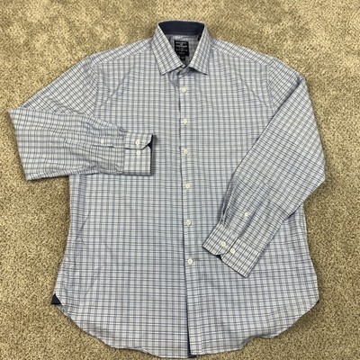 Society of Threads Slim Fit Button Up Shirt Men's Large Blue Plaid Long Sleeve