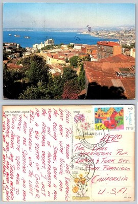 Valparaiso Chile Coastal City View Vintage 1985 Posted Postcard Ships Bay