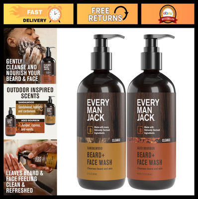Beard & Face Wash Bundle - Sandalwood & Aged Bourbon - Cleans & Softens - 2 Pack