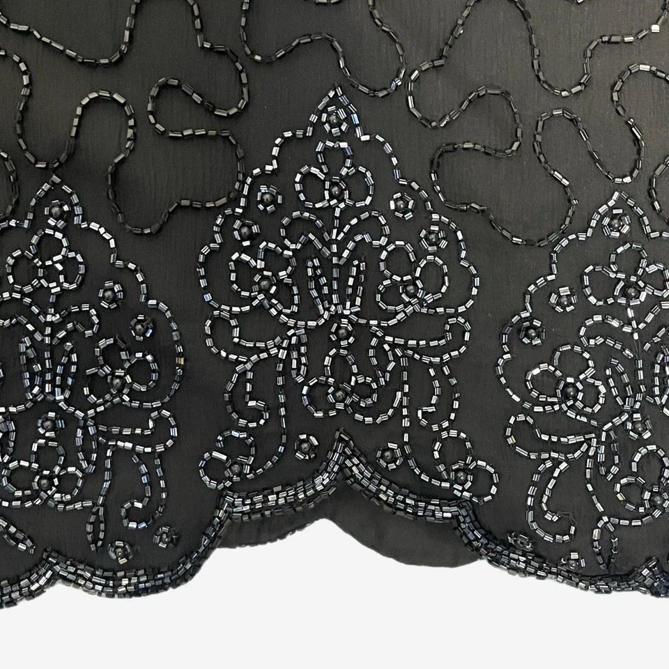 Top vintage Scala negro seda manga corta cuentas adornado fiesta L/XL Foto 3 de 4