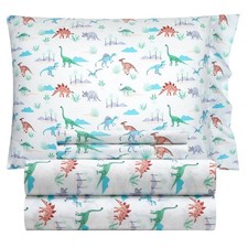4-Piece Full Set, Dinosaur Land Print, Includes Top , Fitted  2 Pillowcases,...