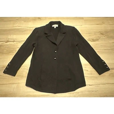 St. John — St John Basics Marie Gray Black Santana Knit Blazer Jacket Size 12 Logo Buttons
