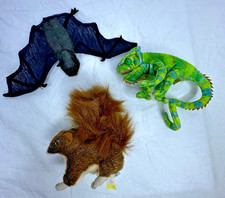 Folkmanis Finger Puppet Lizard Squirrel Bat Set of 3 Plush Realistic