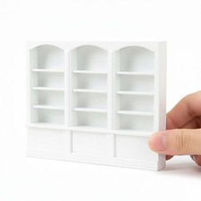 White Wooden 1:12 Dollhouse Bookcase Triple Display Cabinet Library Decor