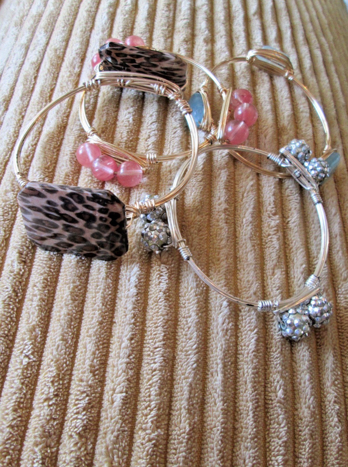 Wire Wrapped Mixed GemStone Bangle Bracelets. Sta… - image 1