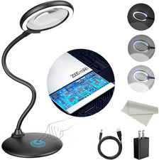 5X Rechargeable Magnifying Glass with Light and Stand, Dimmable Lighted Magnify