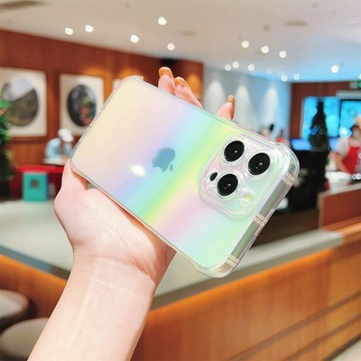 For iPhone 17 Pro Max/16/15/14/13/12/11 Rainbow Gradient Clear Case Camera Cover