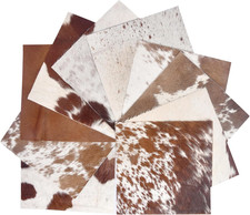 Natural Cowhide Leather Squares, Mixed Colors Hair-On Hide, 6 6 Inch, Pack of