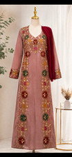 Handmade Women  s Pink Embroidered Anarkali Silk Satin Salwar Kameez XL