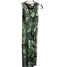 Japna Women's M Green Tropical Floral Sleeveless V-Neck Maxi Dress Rayon