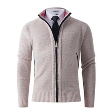 Men's Fleece Lined Thickened Warm Knitted Cardigan Coat Stand Collar Autumn Wint