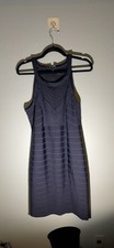 GUESS Sheath Dress Size 16 Navy Blue Sleeveless Knit Stretch Striped Crew Neck