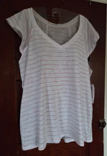 NWT TIME AND TRU Women's L 12/14 White Red Striped Sleeveless V Neck Shirt