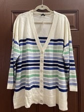 NWT 99 TALBOTS White AND MULTI STRIPE GIRLFRIEND CARDIGAN SWEATER SIZE 2X