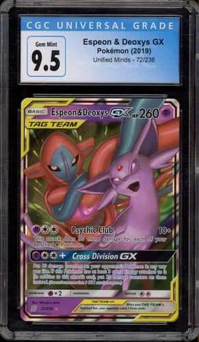 Pokemon Espeon & Deoxys Gx Unified Minds 72/236 Holo CGC 10 Gem Mint