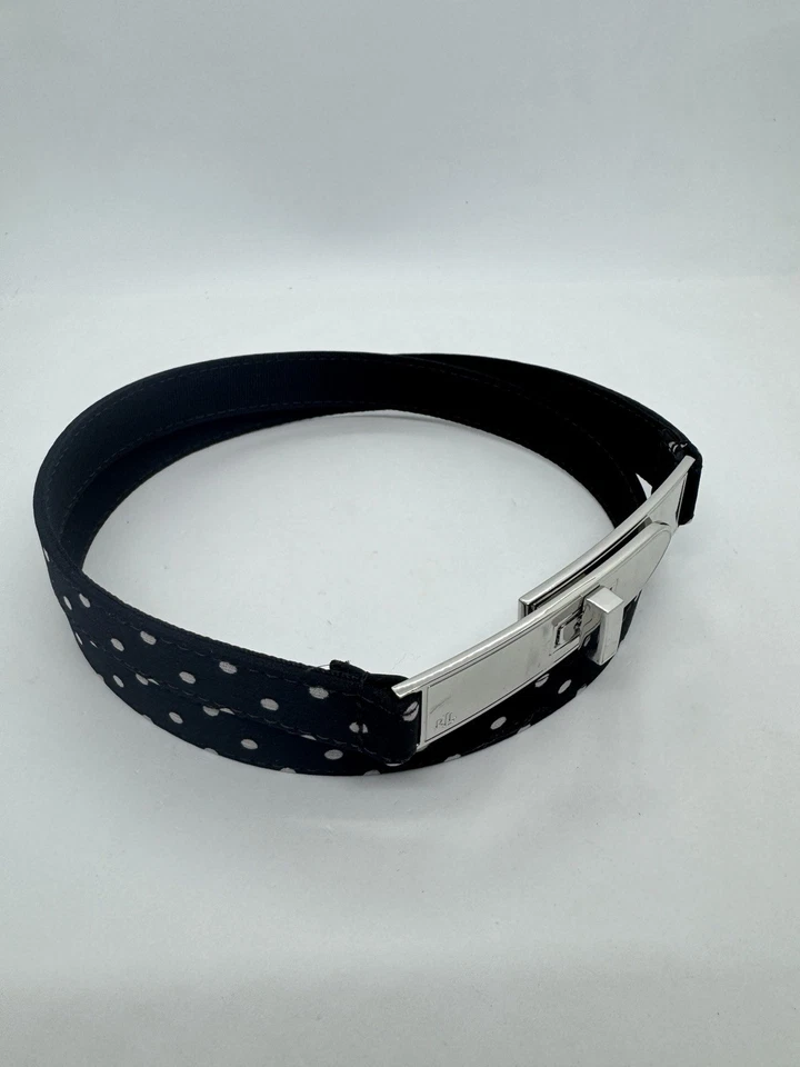 RALPH LAUREN Turn Lock Tela Lunares Mujer Cinturón Delgado - GRANDE - Negro/Blanco Foto 4 de 4