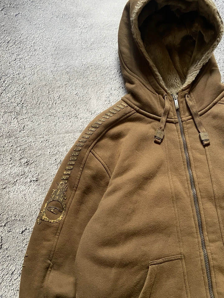 If Six Was Nine LGB Style Brown Faux Fur Lined Hoodie Archive Streetwear Y2K - Image 4 of 4