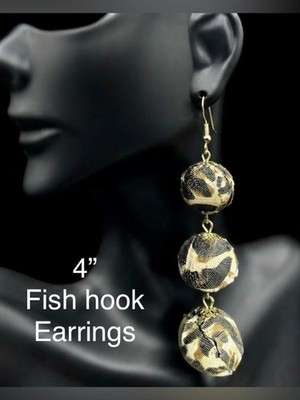 E25. Gold and Black Leopard Print Drop Earrings