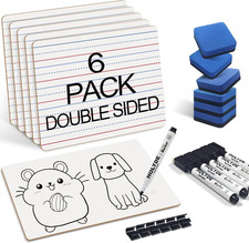 6 Pack Double Sided Dry Erase Boards 9"x12" Lined Mini Whiteboards