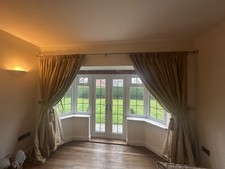 Pair Of Gold Silk, Fully Lined , Pencil Pleat Curtains.