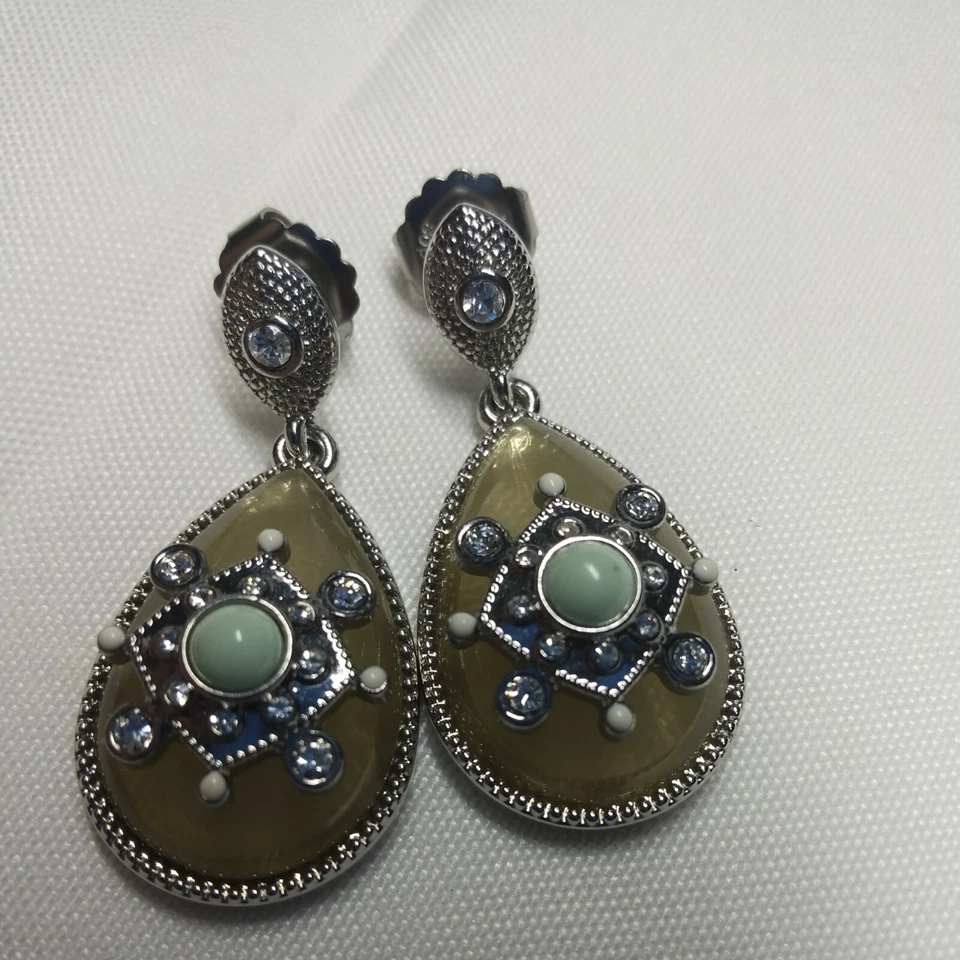 H5 Impressionante Lia Sophia Verde Amarelo Tonificado Strass Stud Pendurado Lágrima... - Imagem 4 de 4