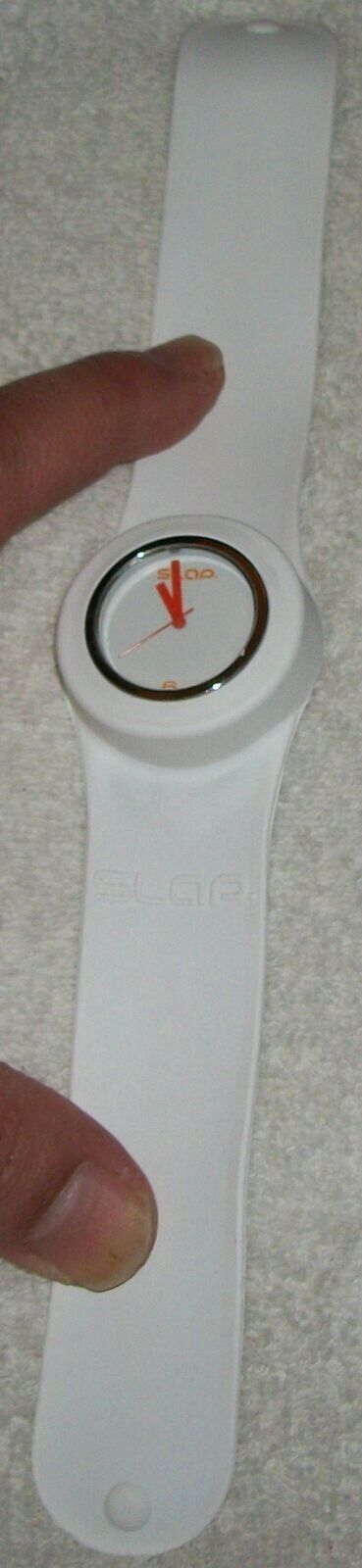Original Slap Band White  Silicone Rubber White and Orange Watch, New Batt
