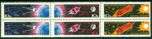 Russia 1963 Space travels, Sputnik, Rocket, Vostok, Mi. 2747,Block of 6, MNH - 第 1/1 張圖片