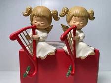 Set of 2 Vintage Russ Angel Stocking Hanger Harp Cherub No. 4661  Christmas