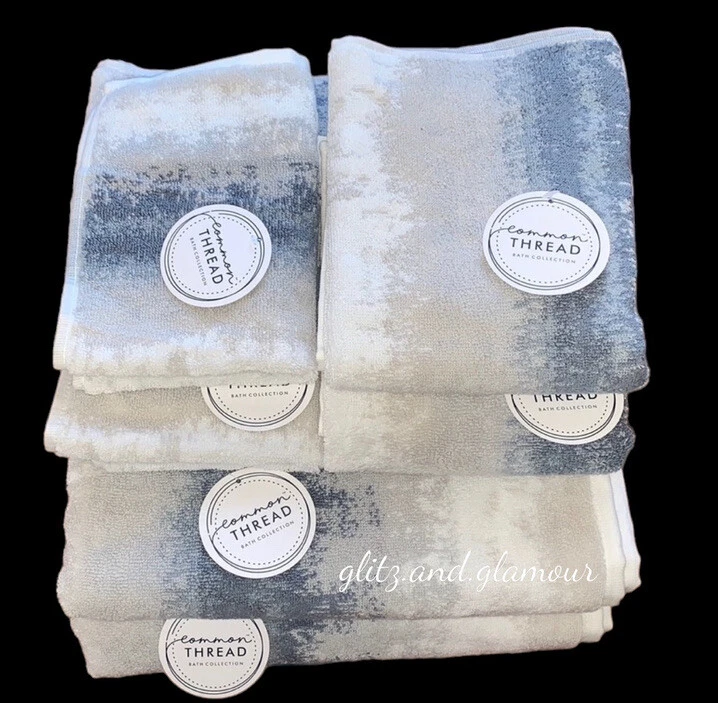 common THREAD Cotton Towel Set 4 Bath 4 Hand 4 Fingertip Blue Gray Ombre  NEW