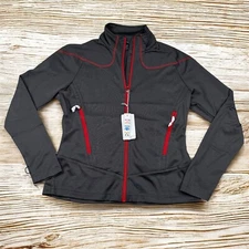 North End Sport Carbon Gray/Red Full Zip Jacket Ladies Medium Audio Port Wicking